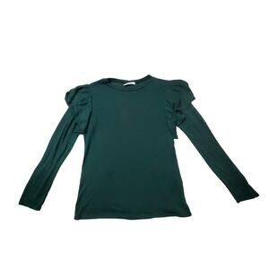 2 Hearts Green Long Sleeve Shirt Ruffle Shoulders XS Small Dollette Coquette